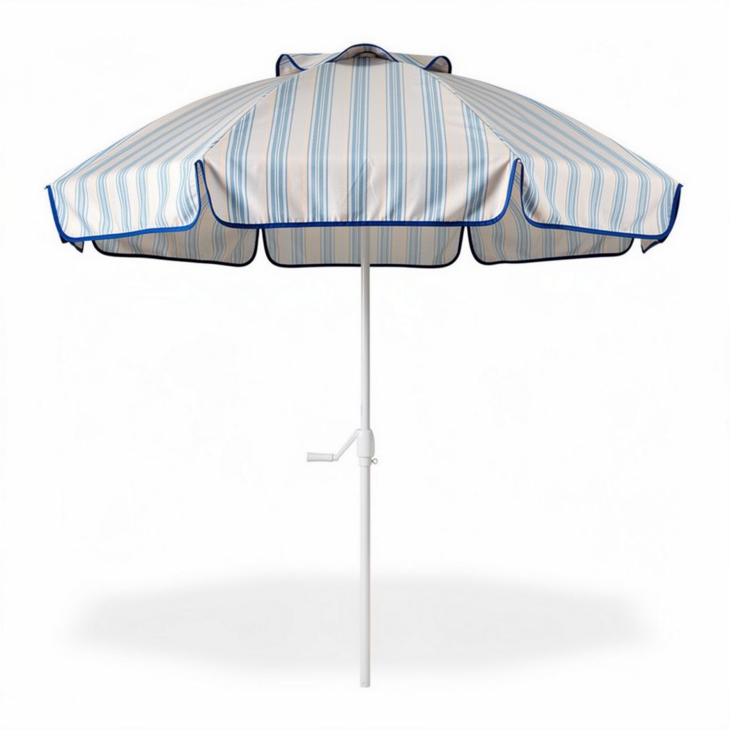 Parasol ogrodowy w paski 180 x 180 x 240 cm biały niebieski stelaż metalowy
