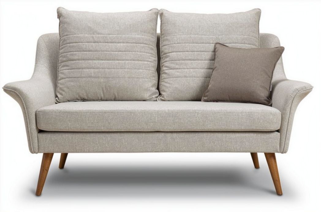 Sofa dwuosobowa z jasnoszarej tkaniny 180 x 80 x 90cm z poduszkami